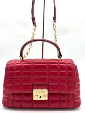 Michael Kors Tribeca Medium Quilted Leather Satchel Bag Crimson Red